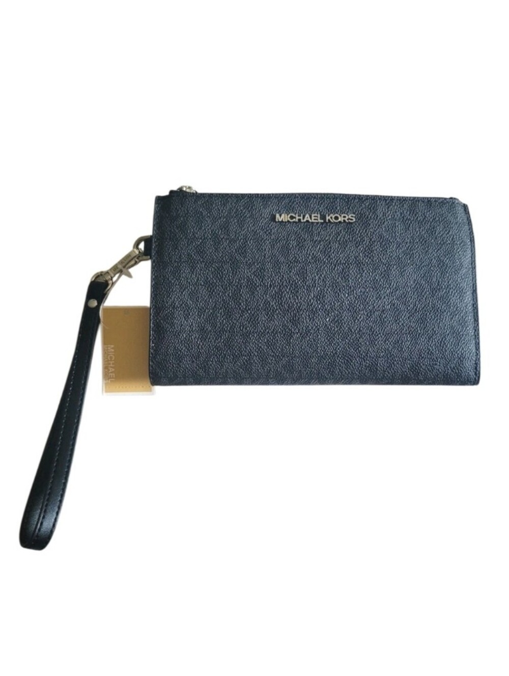 Nwot $258 Michael Kors Black & Grey Monogram Wristlet 7.5x4.5